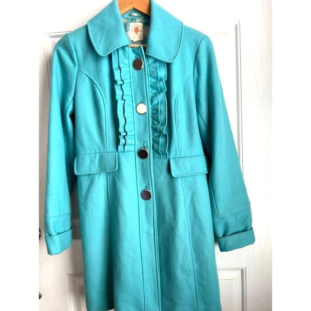 Anthropologie Tulle Women sz MED Blue Pocket wool long coat